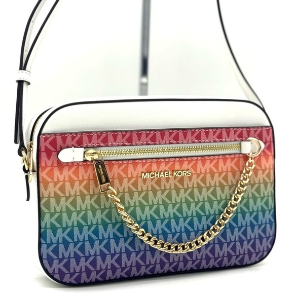 Michael Kors Jet Set Large Rainbow Signature Logo Crossbody Bag Rainbow - Picture 3 of 12